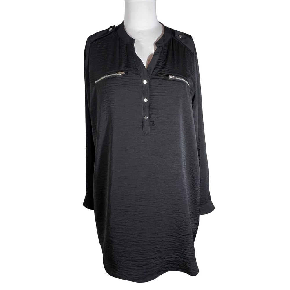 H&M Divided Womens‎ Black Satin Shirt DressRoll Tab Sleeve Size 12 no